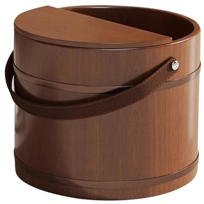 Milageto Cuenco de madera para baño de pies, cubo para lavar baños, bañera multiusos portátil para remojo de pies, barril para lavado de pies para uso, con tapa