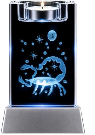Skorpion Sternzeichen Kristall Glas Teelichthalter 3D Laser Gravur LED Nachtlicht Geschenk Dekoration