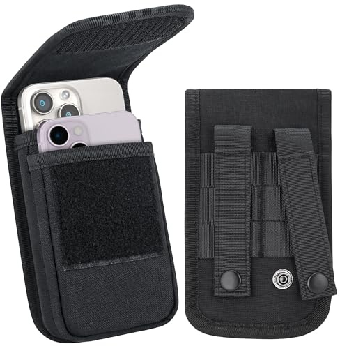Urvoix Custodia doppia per telefono Molle, custodia da cintura per cellulare, custodia per due telefoni, marsupio tattico militare multifunzione per iPhone 16 Pro Max 15 Pro Max 14 13 12