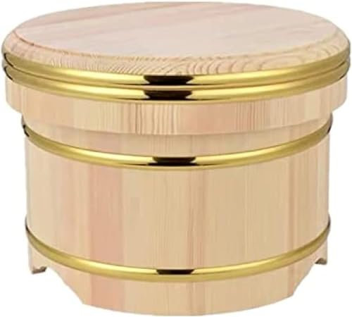 GYDUHYE Sushi Rice Mixing Bowl Traditional Japanese Wooden Tub Rice Barrel Sushi Making Accessory Tool With Copper Bands And Lid For Restaurant Home Kitchen,Small,Amazing(Size:L)
