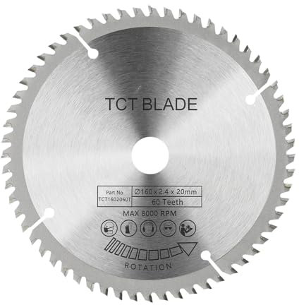 BALUGAEA Kreissägeblatt für Holz – 160 x 20 mm, 60 Zähne – Schnittbreite 2,4mm HM-Sägeblatt geeignet für Handkreissägen zur Bearbeitung von Hartholz, Weichholz, MDF und Kunststoff, 1 Stück