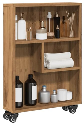 Wooden Rolling Storage Cart with Wheels Artisan Oak Finish 48x13x68 cm Home Garden nizer for Narrow Spaces