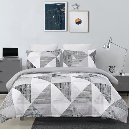 Vaulia Soft Microfiber Duvet Cover Queen Size, Modern Grey Geometric Print Pattern Design All Season, 3-Piece Set with 1 Duvet Cover 2 Pillow Shams