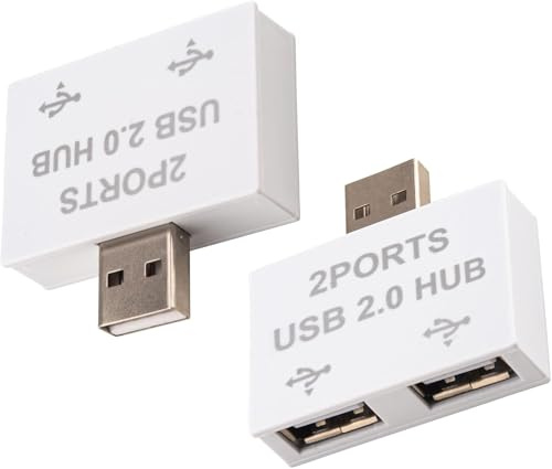 Leehitech 2 Stück USB 2.0 Splitter Mini Hub, 1 auf 2 Ports USB Verteiler | Direkter Doppelstecker für Strom & Daten gleichzeitig, kompakt für Laptop, PC, Schwarz & Weiß, NICHT CarPlay