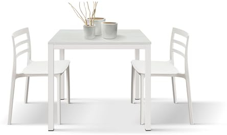 PAZZO DESIGN Tavolo Fisso Massimo, Tavolino Da Bar, Tavolo Da Ristorante, 80 x 80 x 75 cm, Bianco Frassinato, Base Bianca - id_2110