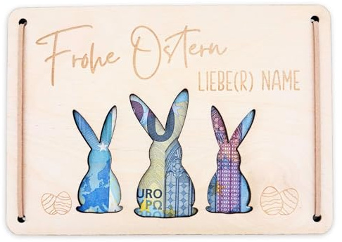 Ostern Geldgeschenk personalisiertes Ostergeschenk Kinder Geld Verpackung Osterkarte Geschenkkarte aus Holz 12x17 cm