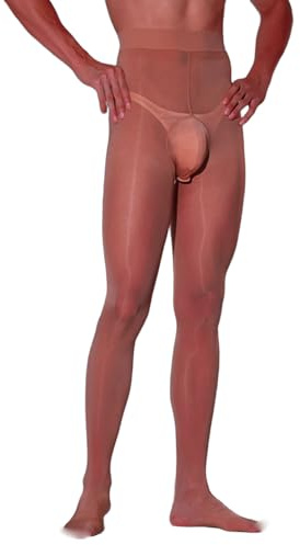 BESYFAY Calze da uomo in nylon lucido con 5 dita di seta con custodia per pene, marrone (fodero chiuso), Taglia unica