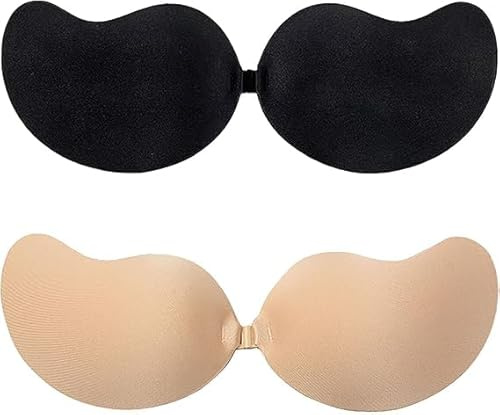 Stycizom Reggiseno Invisibile 2 Pezzi, Senza Spalline, Push Up Copricapezzoli, Riutilizzabile Traspirante per Ragazze Signore, Nastro per Abito Cerimonia Donna