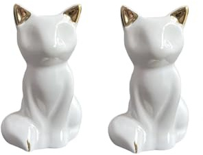 ARFUKA 2 Stück Fuchs Figuren aus Keramik Mini Tier-Skulpturen Rustikale Dekoration für Wohnzimmer, Schlafzimmer, Büro & Regale