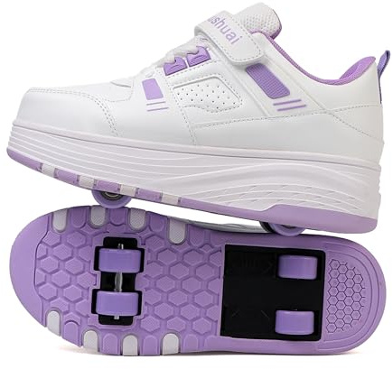 Skridsko skor med hjul för pojkar och flickor, utomhus sneakers med hjul för barn, 2-i-1 rullskridskor med 4 hjul för påsk, födelsedag, jul, Violett003, 33 EU