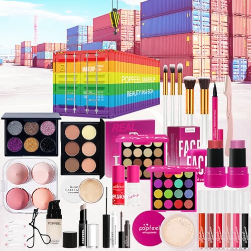 LHLXZQ Schmink Set, Multifunktions Kosmetik Starter Kit für Frauen#3 | mit Lidschatten Palette Concealer Lipgloss Lippenstift Mascara etc, Makeup Set für Gesicht, Augen und Lippen