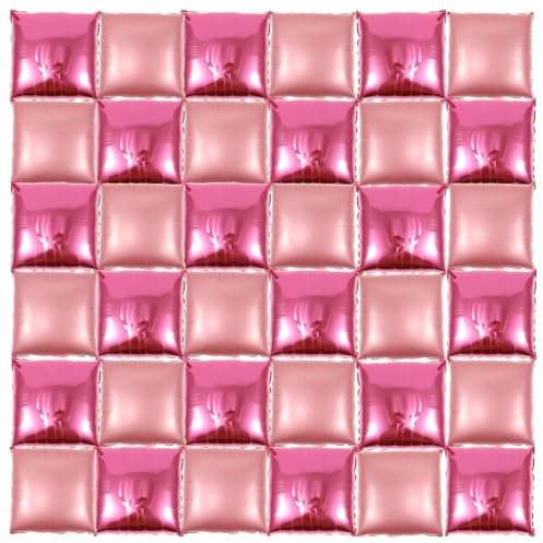 Pink Square Foil Balloons, Aluminum Foil Balloon Wall Tunnel Double Sided Pink&Rose Balloon Kit for Birthday Wedding Graduation Anniversary Valentine Party Backdrop Decorations(36PCS)