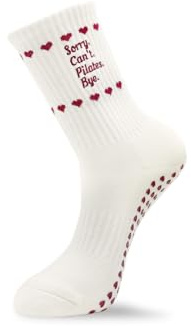 grippyglow Grip Socks Yoga, Barre, Anti-Rutsch Pilates Socken aus Baumwolle mit Grip in Herzform - Beige Rot - Gr. 36-41 - Sorry.Cant.Pilates.Bye