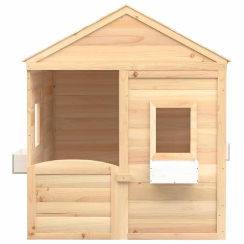 GoldiCoo Casa de juegos para niños de madera maciza de abeto – con puerta con cerradura y 2 macetas, 125 × 120 × 132 cm, casa de juegos para niños al aire libre en azul, gris o marrón