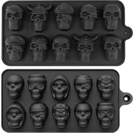 KEQAR 2 Stück Totenkopf Backform Silikon DIY Backwerkzeuge für Halloween Backen, Kuchenform, Muffinform, Schokoladenform (Halloween Party Kuchen Deko)
