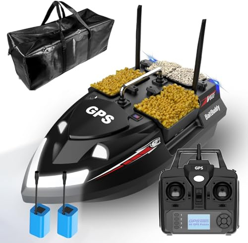 DYJD GPS RC Esca da pesca barca Dual Antenna 4 Hoppers 500M GPS 3 kg barca esca per pesca alla carpa barca telecomandata barca RC barca esca con custodia (nero)