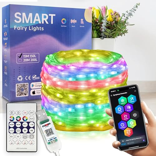 15m/50ft 150 LED Fairy Lights Outdoor Christmas Lights String Light with App, Remote, LED Light for Bedroom Decor, Home/Kitchen/Room Decor Indoor Christmas Decorations Outdoor xmas Tree Garden Light