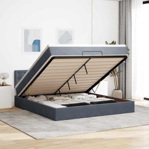 Teenpull Ottoman-Bett 180x200 cm, Dunkelgrau Samt gepolstert mit Matratze, Kopfteil und LED-Beleuchtung, Stauraum-Bettrahmen Schlafzimmer Möbel