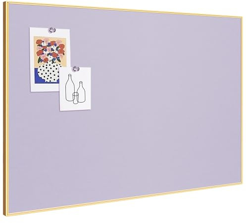 Pinnwand, 76,2 x 50,8 cm, helles Lavendel, goldener Aluminiumrahmen, Stoffkorktafel mit 10 Pinnnadeln