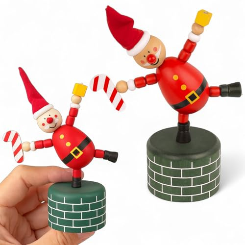 MIJOMA Holz Drückfigur Weihnachten – handbemalte Holzfigur ca. 11 cm – Schneemann, Weihnachtsmann & Tannenbaum – Nostalgie Spielzeug & Weihnachtsdeko (Weihnachtsmann)