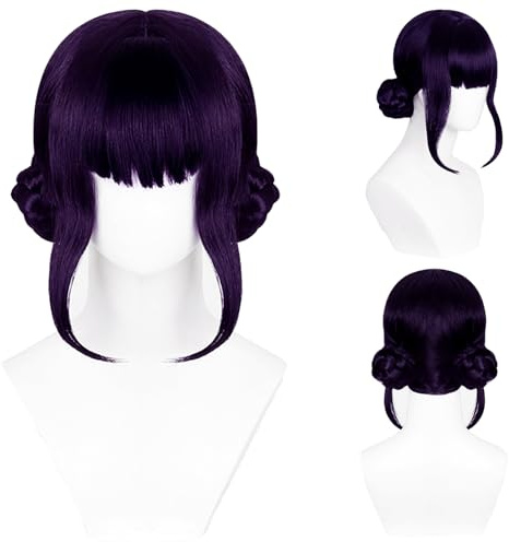 WENAUANG - Parrucca a doppio nodo di colore viola scuro, parrucca da donna con trecce, parrucca cosplay a doppio nodo viola scuro con trecce realistiche per Halloween, per Halloween, carnevale, feste