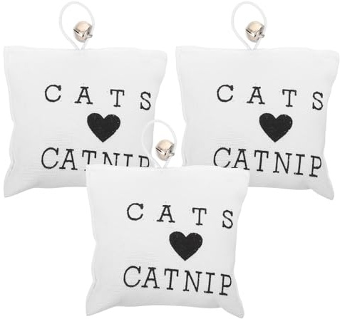 VILLFUL 3 Stück Teiliges Katzengras Besticktem Canvas Robustem Beißspielzeug für Katzen mit Katzenminze Gefüllte Kissen zur Zahnreinigung Interaktives Kätzchenspielzeug