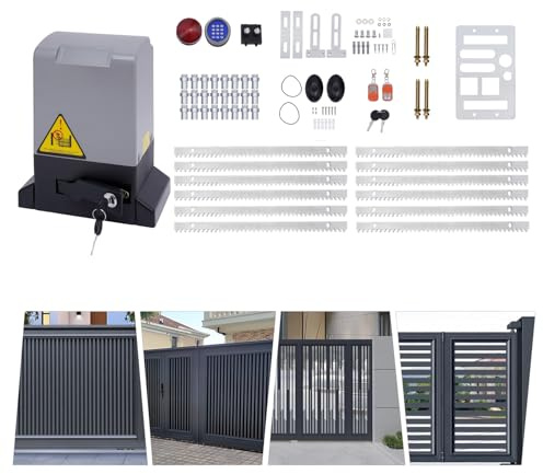 Accionamiento de puerta corredera, 800 kg, abridor de puerta corredera con 2 mandos a distancia y 2 sensores infrarrojos, 220 V 370 W, accionamiento eléctrico para puertas correderas para entradas de