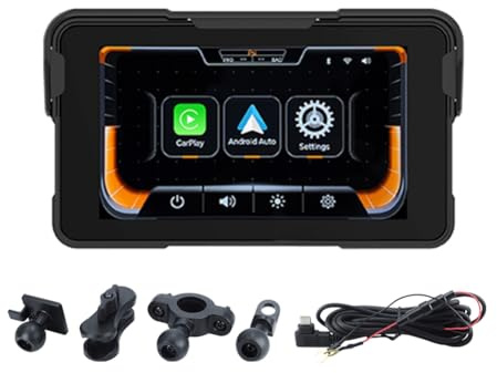 Yarryuter Pantalla de Navegación Digital Portátil para Motocicleta con CarPlay Moto Android Auto de 5.0 Pulgadas y Navegación Inalámbrica para Motocicleta.