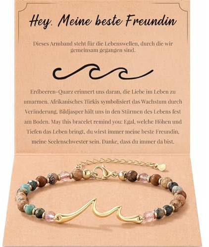 Vesavifaka Bracelet Vague pour Femmes, Cadeaux Meilleur Amie, Bracelets d'Amitié, Signification Pendentif Vague Cadeau Amies Meilleure Amie, Bracelet Vague en Acier Inoxydable avec Perles de Pierre