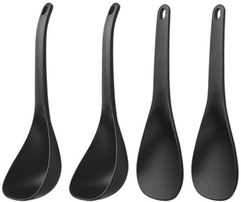 Amosfun Lot 4 Pièces Cuillères à Riz et Louche Antiadhésives, Ustensiles Cuisine Résistants la Chaleur, Grosse Spatule à Soupe en Plastique, pour Servir Ramen et Soupes