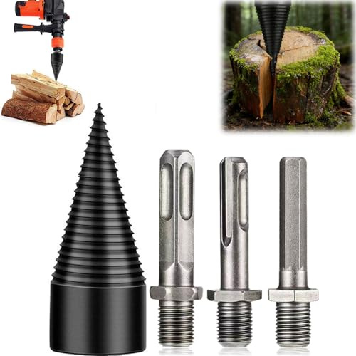 New Upgrade Wood Log Splitter Firewood Drill Bit - 32/42/50mm Log Splitter Drill Bit, Log Splitting Drill Bit wIth 3 Drilling Handles for Dry Soft Woods (50mm)