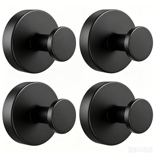 GalaSingForU Saugnapfhaken,4 Stück Saugnapf Haken,Saughaken Extra Stark,Wiederverwendbar und Abnehmbar,Saugnapf Handtuchhaken für Badezimmer, Küche,Schwarz