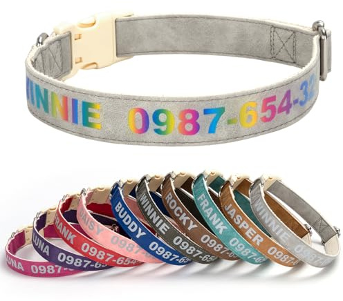 Yonsbox Personalisiertes Hundehalsband mit Name und Telefonnummer, Reflektierend Leder Hundehalsband Verstellbar, Weich & Antiallergisch, Gravur Halsband für Kleine Mittelgroße Große Hunde