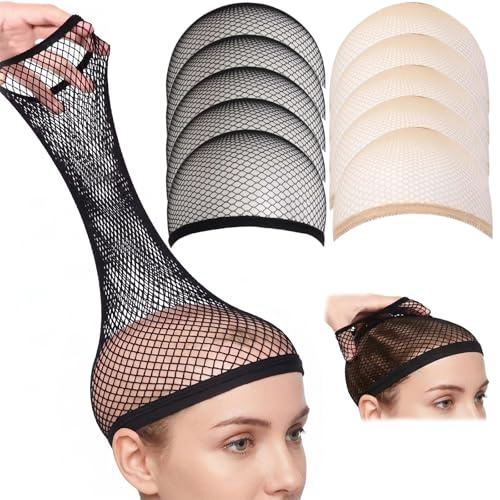 PYRUVAE 10 Piezas Redecilla Pelo Gorro Peluca de Malla, 5 Negros y 5 Color Carne, Malla para Pelo Abierta por Ambos Lados, Gorro Peluca Elástico e Invisible para Cosplay y Uso Diario, Transpirable