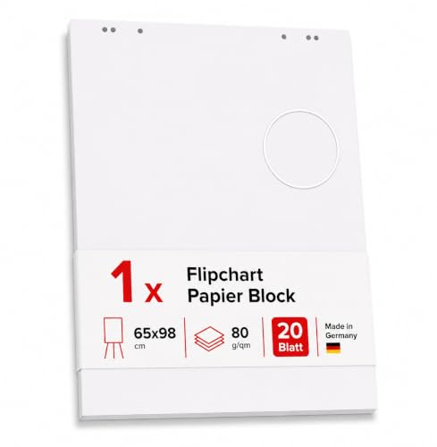 Conipa blädderblock 68 x 99 cm – 1 block à 20 ark, 80 g/m² – universellt blädderblock för möten, presentationer och whiteboards (1 block, blanka)