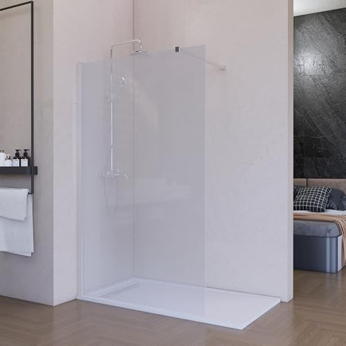 HOGAKIS Mampara de Ducha Fija Cromo 100 x 200 cm Vitrificada, Cristal Templado Translucida 8 mm con Antical, Panel Walk In Reversible para Baño Moderno