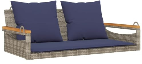 Mhdvray Hängebank mit Kissen 109x62x40 cm, Gartenbank aus Poly Rattan, Schaukelbank für Balkon und Terrasse, Sitzbank zum Aufhängen, inkl. Sitz- und Rückenkissen Marineblau