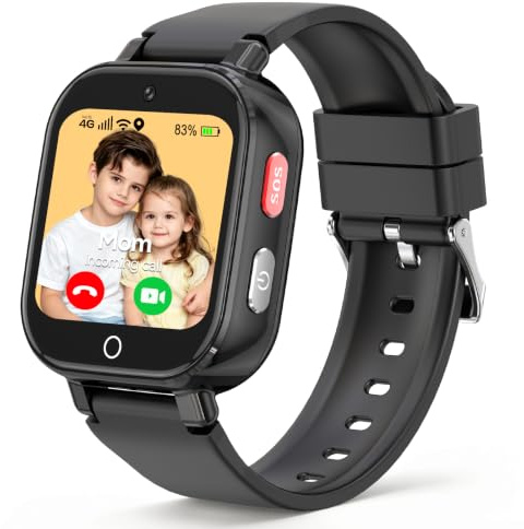 Montre Connectée Enfant IP68 Étanche, 4G Appel Vidéo, GPS, SOS, Chat Vocal | Mode École Podomètre Réveil Chronomètre - Montre Telephone pour Garçons et Filles de 4 à 12 Ans Cadeau, Noir