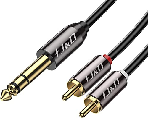 J&D 6,3mm Stereo Klinke auf Cinch Kabel, Gold Plated Kupfer Shell Heavy Duty 6,3mm (1/4 Zoll) Männlich TRS zu 2 Cinch Stecker Stereo Audio Adapter Y Splitter Cinch Kabel, 0.9 Meter