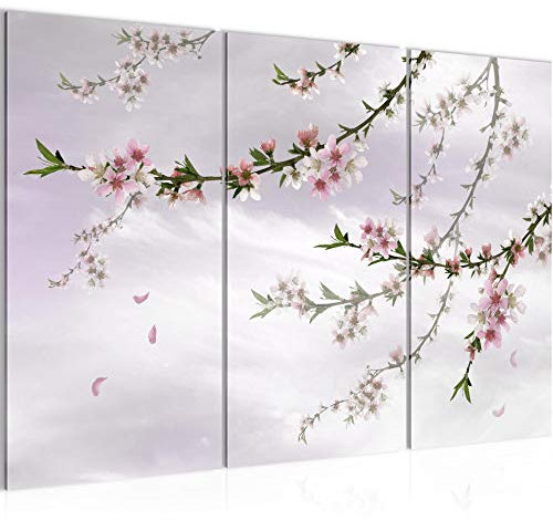 Runa Art Sakura Flores Cuadro Decorativo para Sala XXL Rosa Flores De Cerezo Japón 120 x 80 cm 3 Piezas Decoración de Pared 020031c