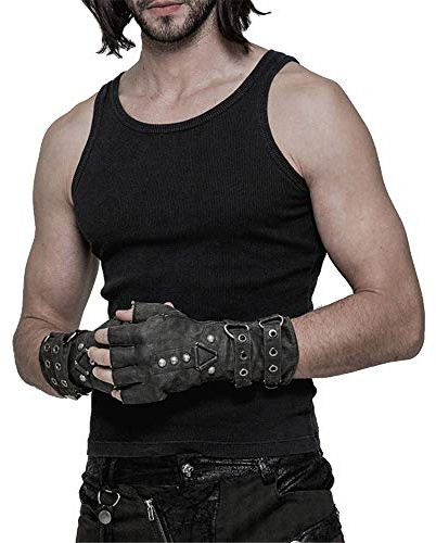 Punk Rave Steampunk Fingerlose Handschuhe für Herren, Motorradhandschuhe, Baumwolle, Grau, Kaffee, Fahrhandschuhe, GRAU, XL-XXXL
