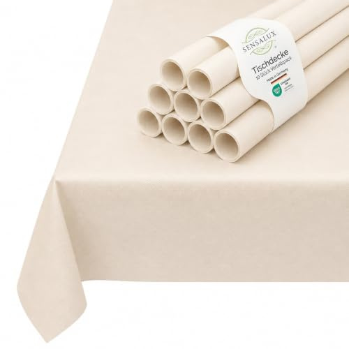 Sensalux Vlies Tischdecke, 10 Stück, 1,18 x 2,5 m, Creme, abwaschbar | wasserabweisend, stoffähnliche Tischdecke, OEKO-TEX, Party Hochzeit Catering Event