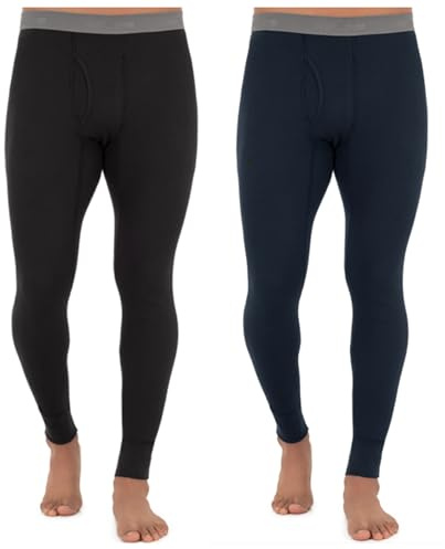 Fruit of The Loom Men's 2-Pack Recycled Waffle Thermal Underwear Bottom, Black/Navy, Large