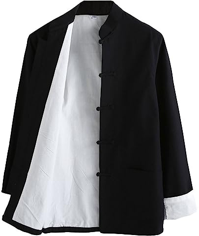 G-LIKE Men's Cotton Kung Fu Coats Tang Suit Long-sleeved Jackets (M, Black)