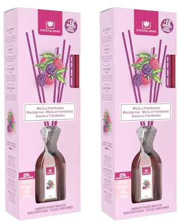 CRISTALINAS | Pack 2 Ambientador Mikado | Larga Duración 12 Semanas | 2x90ml | 0% Alcohol (Moras y Frambuesas, 90ml)
