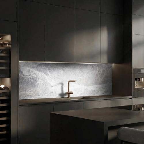 Dedeco Küchenrückwand Motiv: Marmor V5, 5mm Hartschaum Kunststoffplatte PVC als Spritzschutz Küchenwand Wandschutz wasserfest, inkl. UV-Lack glänzend, alle Untergründe, 260 x 60 cm