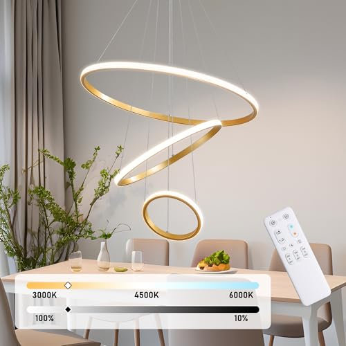 KAUCQI 56W LED Chandelier Lamp, Creative LED Pendant Light for Living Room Kitchen Island, Dimmable 3000K~6000K, Φ60+40+20cm, Modern Hanging Lights for Dining Room Hight Adjustable Lighting