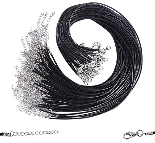 50 Stück Lederband Kette mit Verschluss,Gewachste Halskette Schnur Schwarz,Lederschnur Lederbänder für DIY Herstellung 2mm