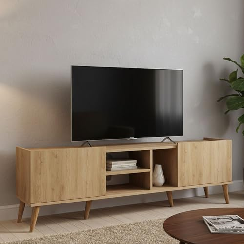 Dmora - Mobile porta TV Jocasta, Credenza da soggiorno, Armadio basso per TV, Base parete attrezzata, 180x34 h52 cm, Quercia