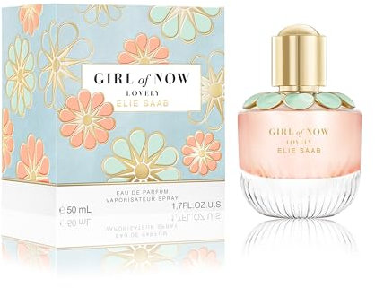 Elie Saab Girl of Now Lovely 50 ml – Eau de Parfum für Frauen – Blumiger Gourmand-Duft – Prickelnde Noten von Mandarine, Birne, Mandelblüte und Tonkabohne – Transparenter Glasflakon